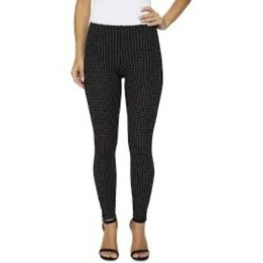 Lyssé Womens Black & White Windowpane Check Slim Fit Stretch Pants Size L
